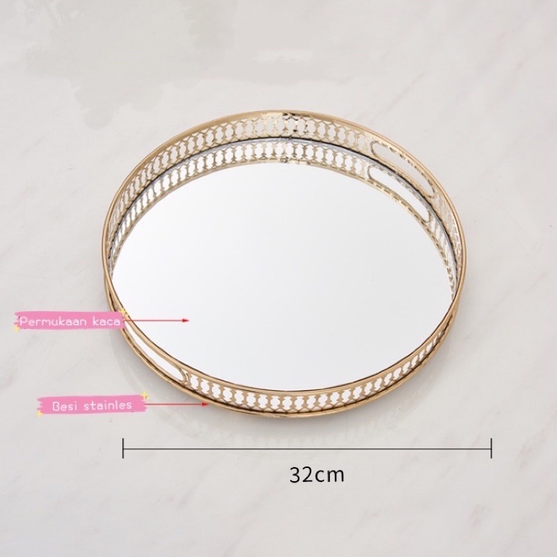 Nampan Dekorasi Home Tray Ekslusif Mirror Gold Baki Mewah Aksesoris Luxury Kaca