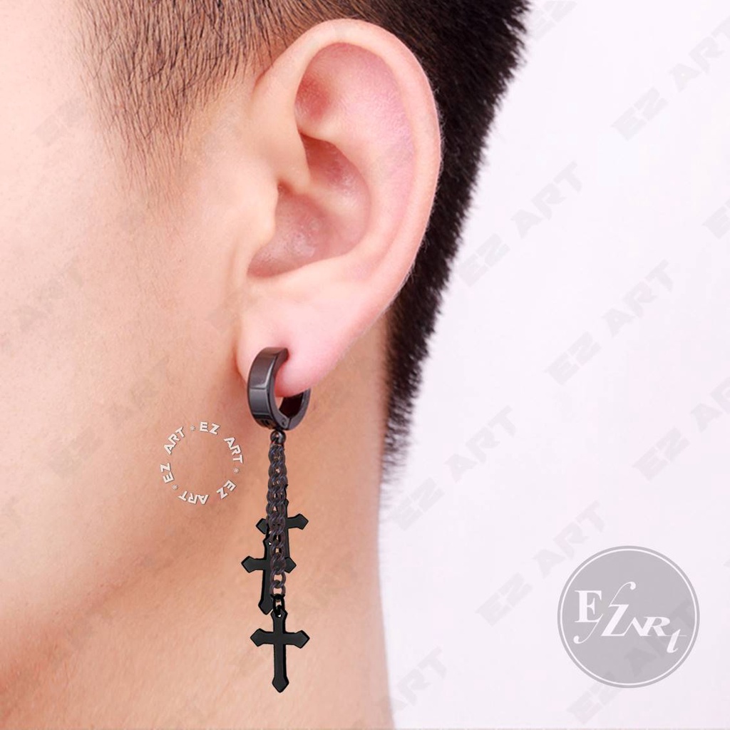 1Pc EZ-AAJ ANTING TRIPLE CROSS SALIB RANTAI JEPIT TUSUK PRIA WANITA KPOP BTS BANGTAN