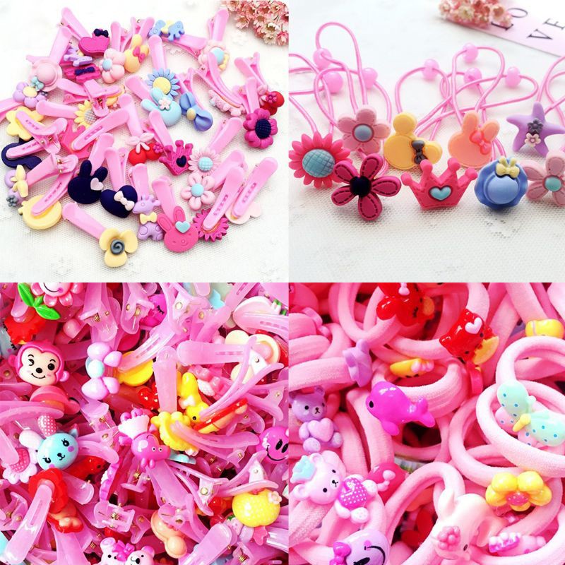 Glitter Child Baby Girls Polished Plastic Hair Clip Cute Cartoon Animal Floral Elastic Rubber Band Ponytail Holder Party Hairpin Barrette Random Style