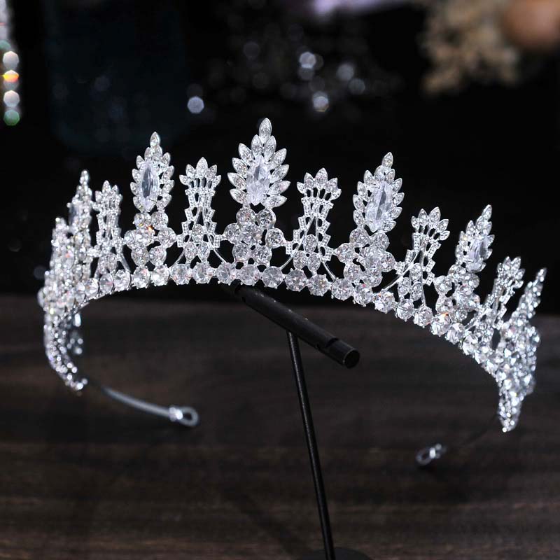 Mahkota Tiara Kristal Zircon Warna Silver Untuk Pengantin Wanita