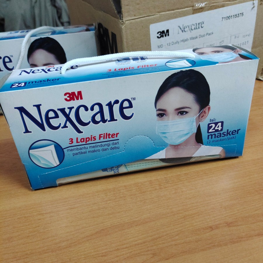 Masker medis 3 ply 3M nexcare model earloop 3 lapis filter dus isi 24