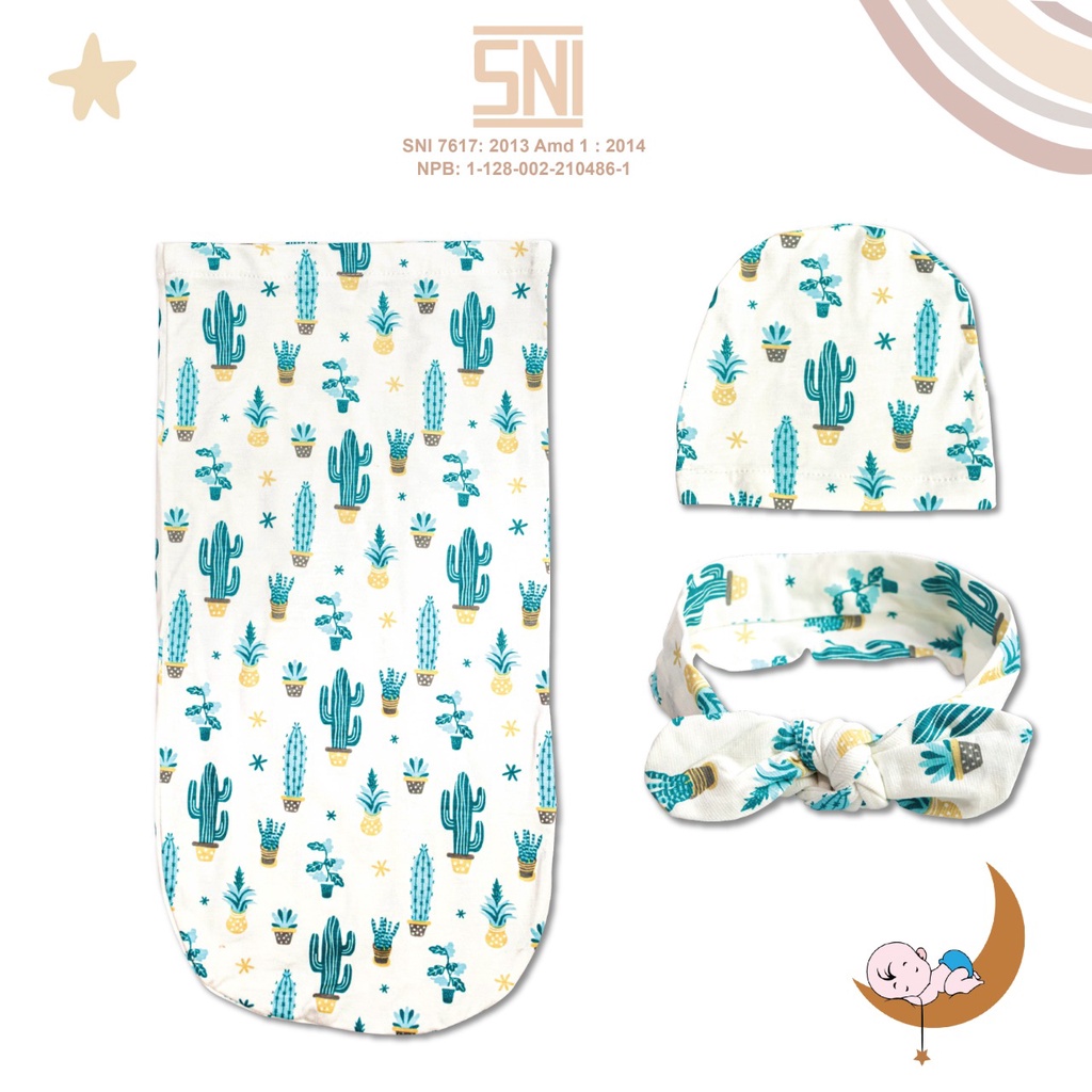 SNI Bedong Moonscare Cocoon 1 LAPIS, Bedong swaddle motif dita bedong bayi  bedong polos bayi