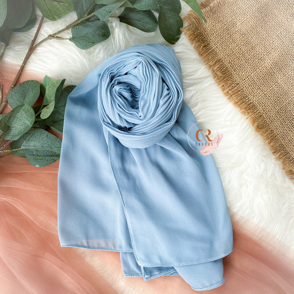 [𝐂𝐫𝐨𝐜𝐮𝐬] (180 * 60cm) Pashmina Plisket Ceruty Baby Doll / Pasmina Pleated Hijab Kerudung-Shawl Full - WARDAH