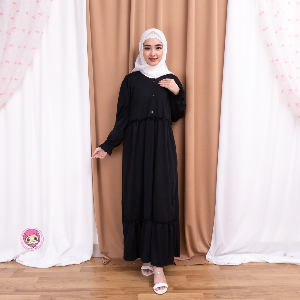 GAMIS CHIKA REMPEL DAILY BUSUI DRESS MUSLIM PREMIUM | MAXI DRESS WANITA BUSUI FASHION MUSLIM WANITA-HITAM