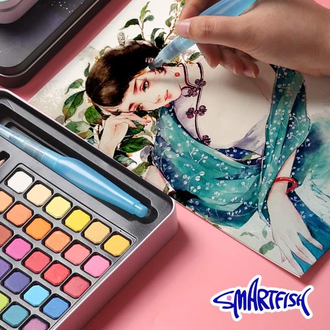 

SALE✅Smartfish Water Color Set Alat Cat Air Set 36/48 (Termasuk Kuas Serta Kertas Dan Pensil)|RA2