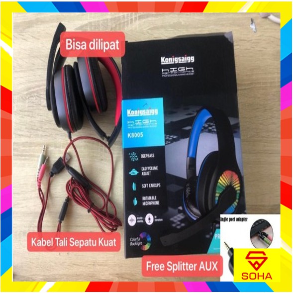 HGM-011 SOHA Headphones Bando Gaming / Headset Smartphone &amp; Free Splitter Aux / earphone St