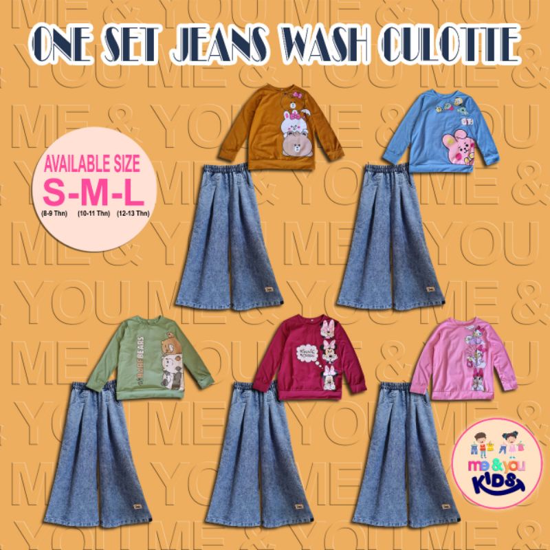 One Set Jeans Wash Culotte by Me & You Kids || Setelan Kulot Panjang Jeans || 8T - 13T