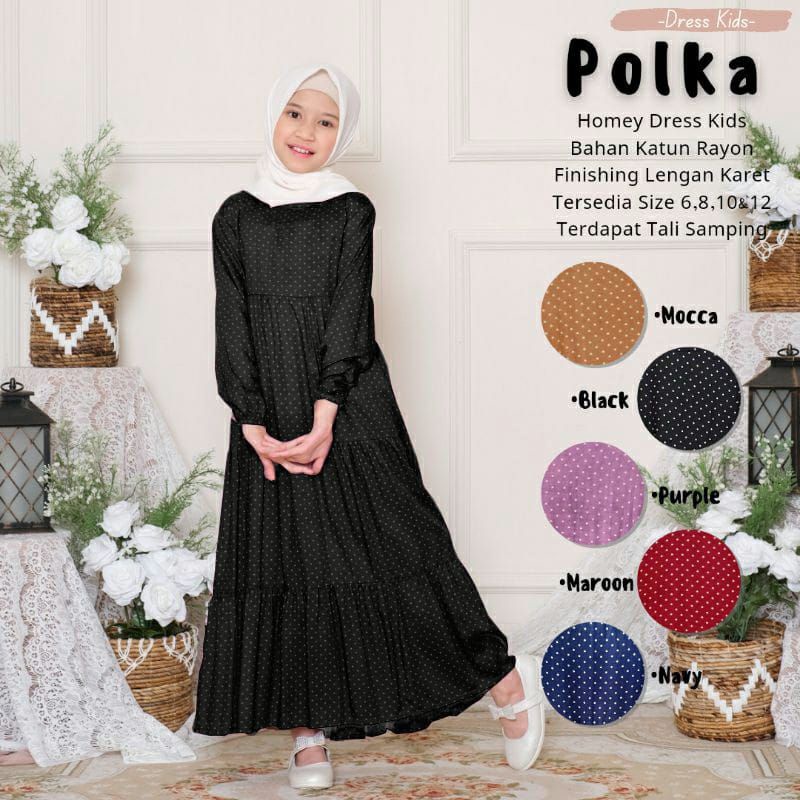 Gamis Anak Motif Polkadot / Baju syar'i Muslim Anak Usia 7-12 Tahun