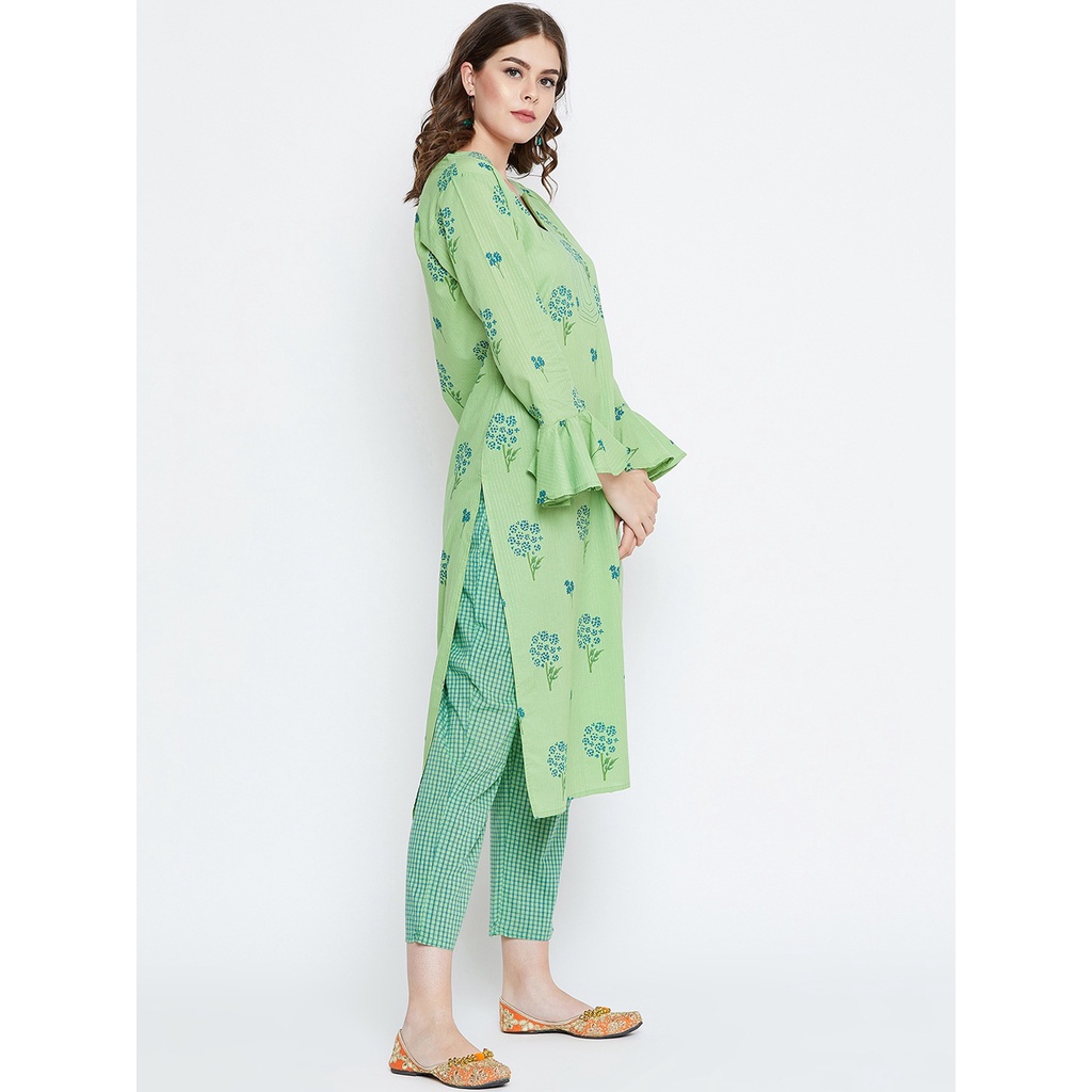 Setelan Kurti Prakhya Warna Hijau Size M dan Celana / Kurti Set dengan Celana / Baju Kurti India / B