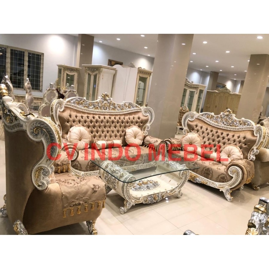 Sofa klasik eropa modern kursi tamu shangrilla mewah jumbo makassar murah berkualitas kulit kain