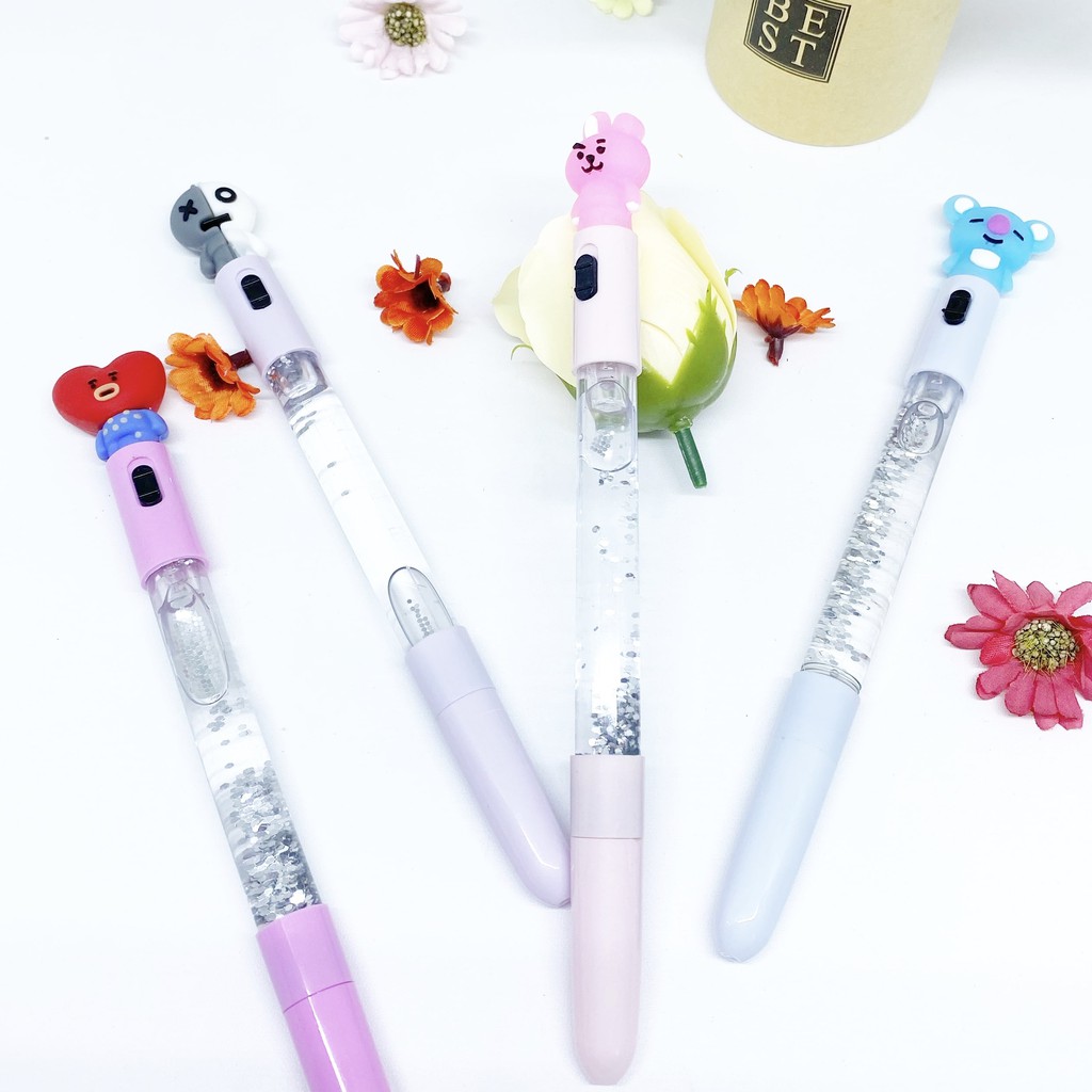 

PULPEN GEL GLITTER BT21 DENGAN LAMPU PEN / GEL PEN BT21 / BOLPEN BT21 / PULPEN GEL BT21