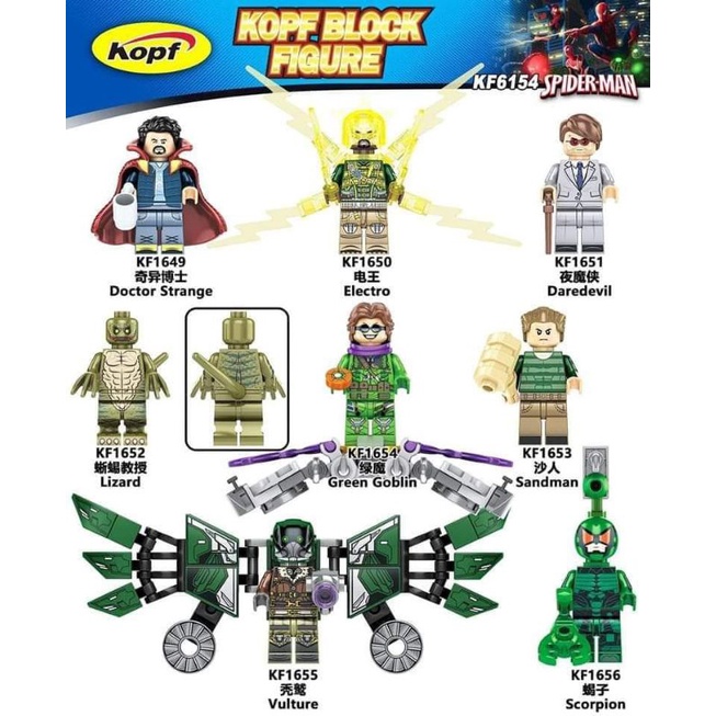 Lego Spiderman tanpa kemasan doctor strange lizard electro Daredevil green goblin Sandman scorpion