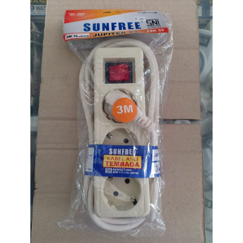 Stop Kontak 3 Lubang 3M Sunfree/Cok sambung 3 lubang 3M Sunfree/cok sambung 3 lubang 3 meter sunfree