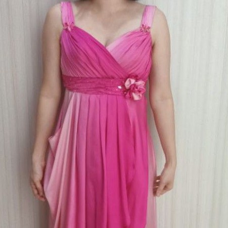 Long Dress gaun pesta fuschia gradasi chiffon