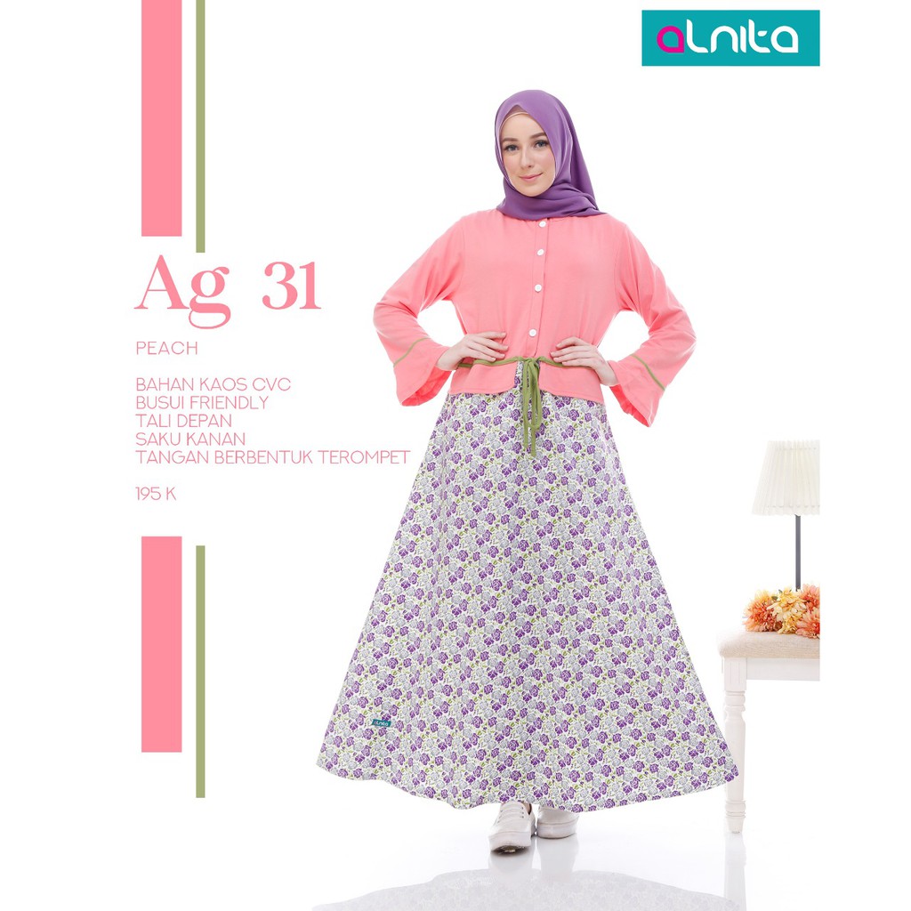 ALNITA GAMIS DEWASA AG 31 PEACH / GAMIS TRENDI / GAMIS SYAR'I / GAMIS GAUL / GAMIS KEKINIAN
