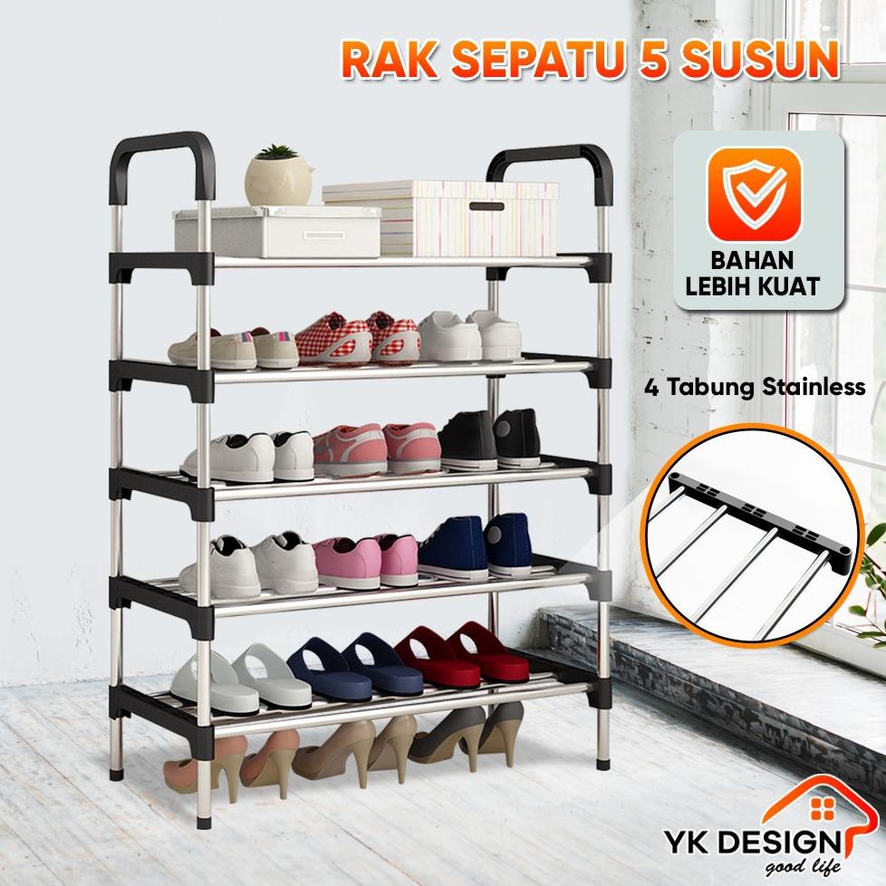 Yk Design Yk-216 Rak Sepatu Portable 5 Tingkat Tempat Sepatu Sandal 5 Susun Rangka Besi & Plastik ::