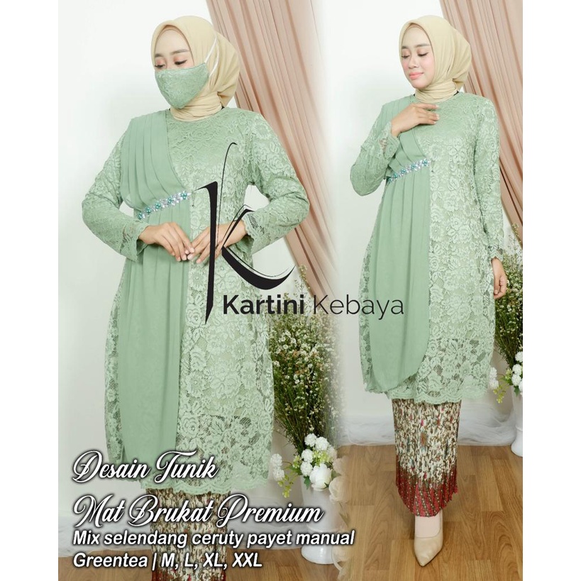 Setelan Kebaya Tunik Brukat / Brokat Mix Selendang Ceruty Aneka Pilihan Warna