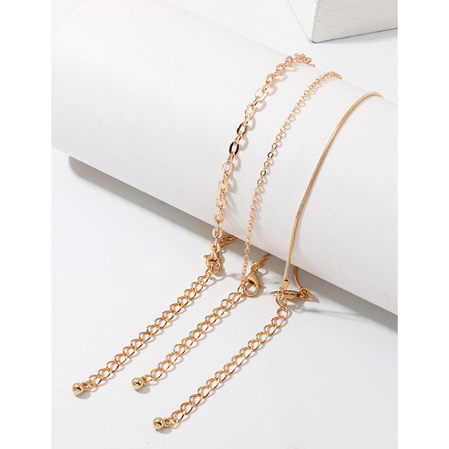 LRC Gelang kaki Fashion Golden Chain Anklet Set