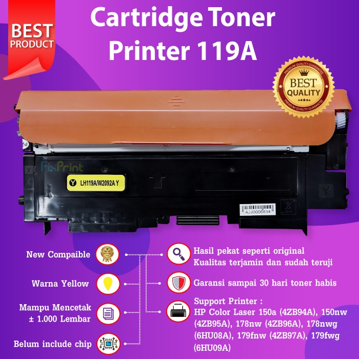 Cartridge Toner Compatible 119A W2090A W2091A W2092A W2093A Printer HP 150a 150nw 178nw 179nw 179fnw