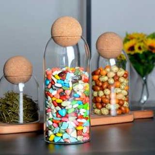 Harga miring... Toples Kaca Unik Tutup Kayu Wadah Susun / Tempat Penyimpanan Gula Teh Kopi Tepung Bu