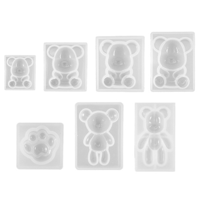 SIY  7 Pcs/Set Teddy Bear Keychain Crystal Epoxy Resin Mold Earrings Pendant Silicone Mould DIY Crafts Jewelry Necklace Tool