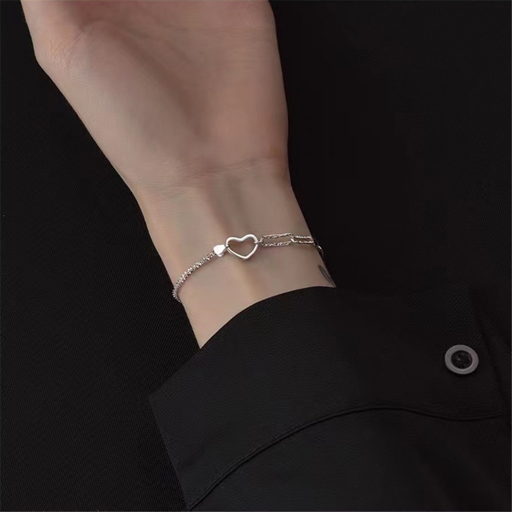 Gelang Rantai Silver Desain Hati Kreatif Untuk Wanita