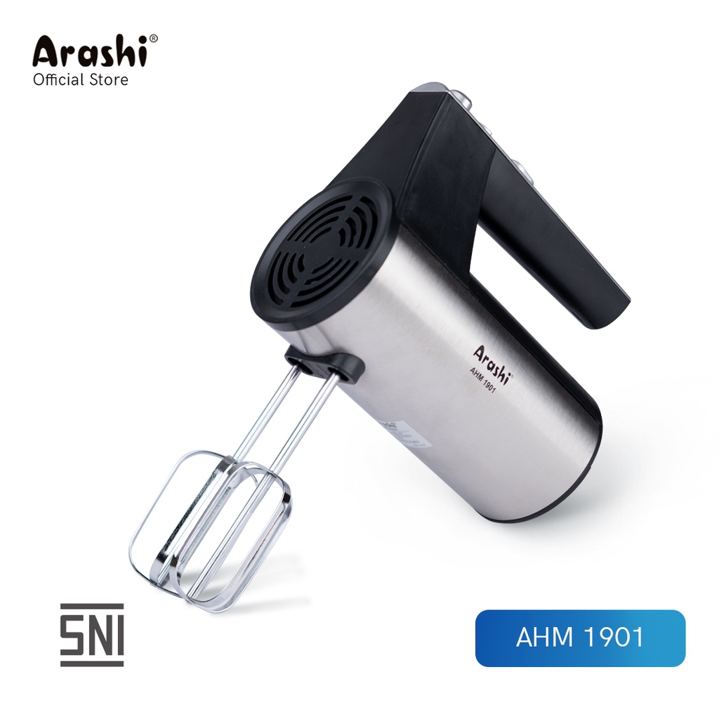 Arashi AHM 1901 Mixer Tangan Hitam 5 Kecepatan 190W dengan Tombol Turbo dan Pelepas