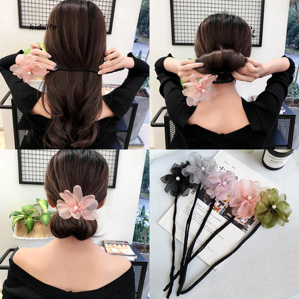 Kids Woman Flower French Bud Headband Hair Bun Maker Diy Hairstyle