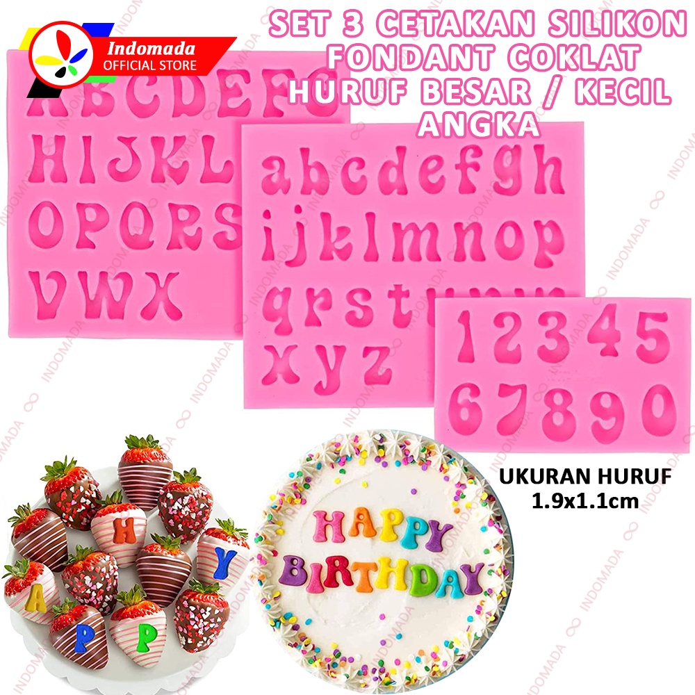 Indomada Cetakan Huruf Besar Kecil Angka Fondan Silikon Fondant 1 Set 3 pcs Alphabet Numbers Silicon