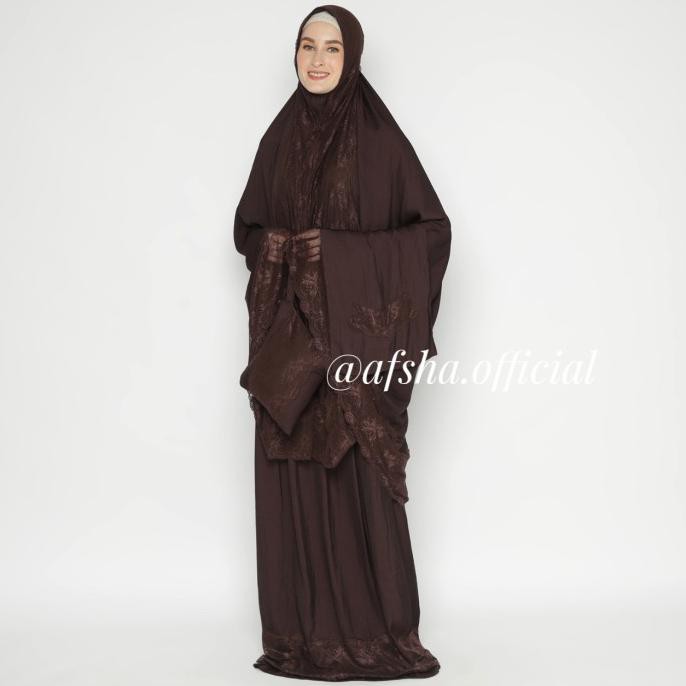 Mukena renda zara silk premium pouch dan sajadah afsha hampers - coklat