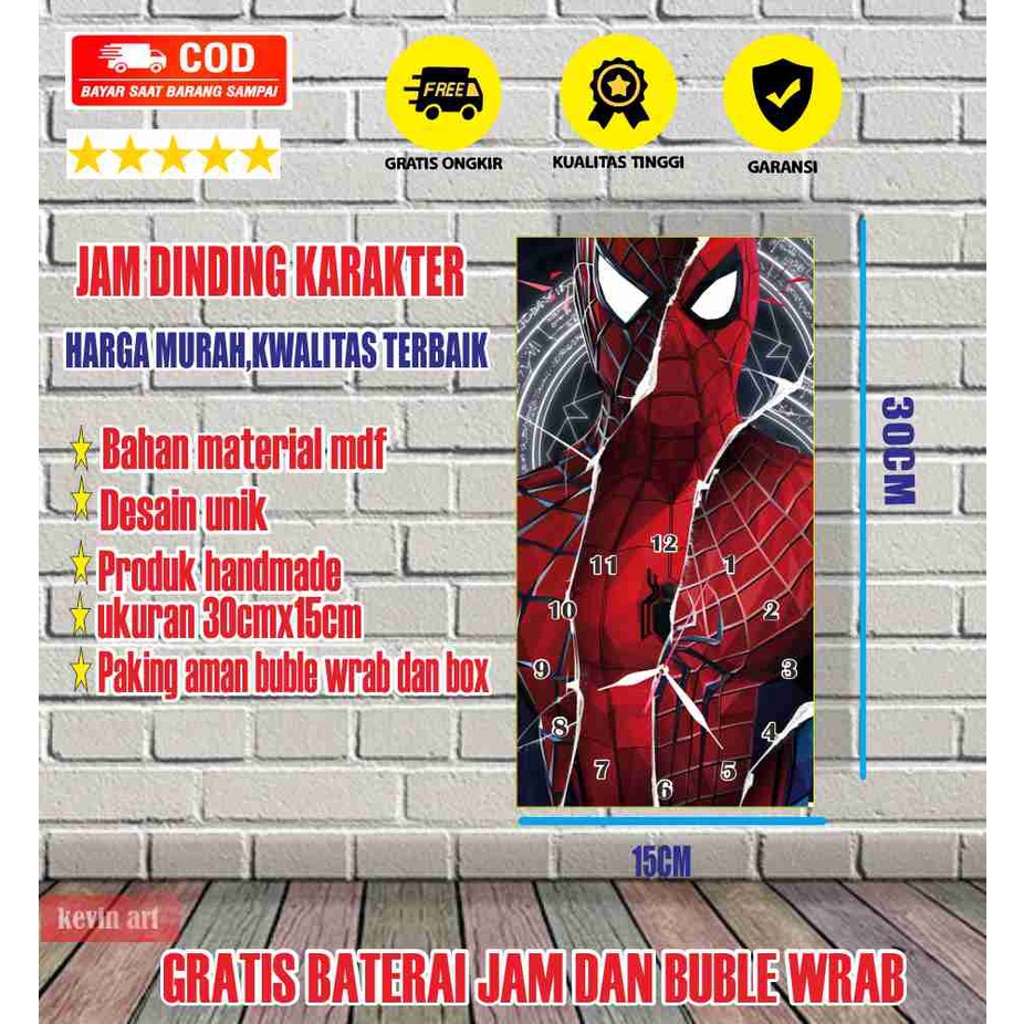 JAM DINDING KAYU MINIMALIS MODERN UNIK KARAKTER SPIDER-MAN SUPER HERO KARAKTER ANIME LUCU TERBARU MURAH KEREN