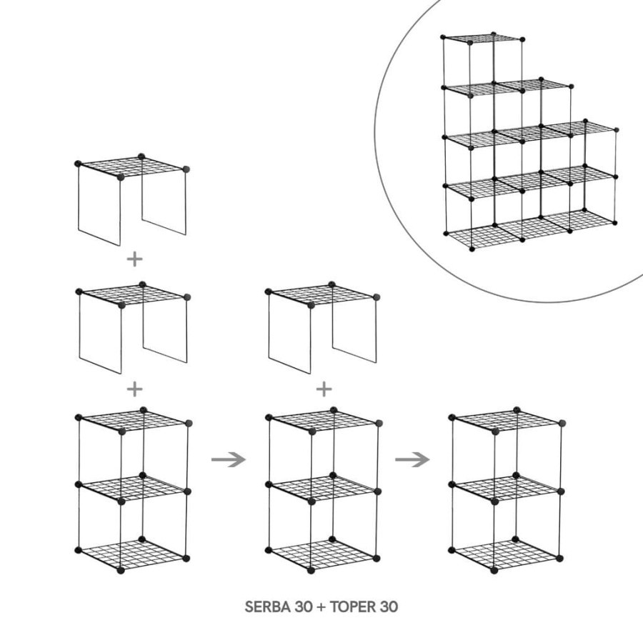 Serba 30 BLACK/Rak Besi Penyimpanan Tanaman, Buku, Tas Serbaguna Bongkar Pasang Kotak/Rak Besi Murah
