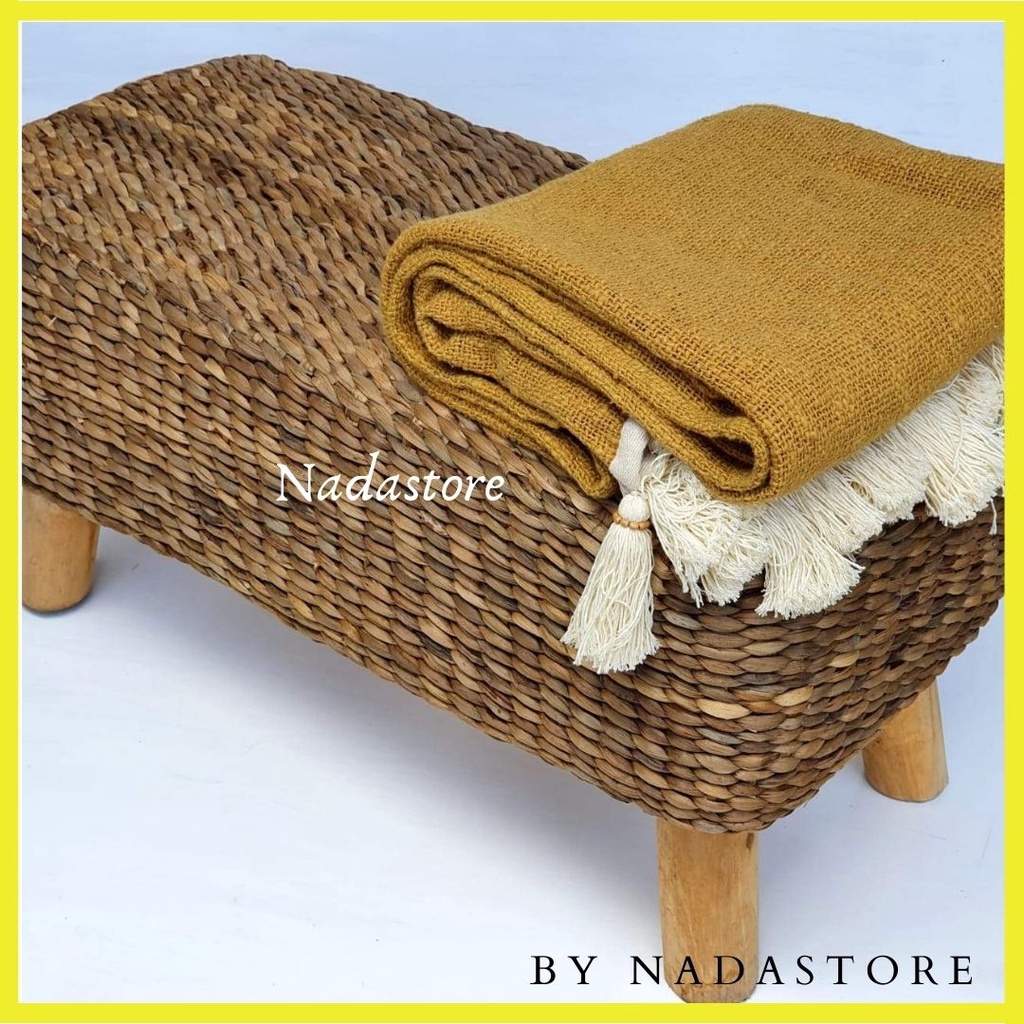 Bench stool // Stool Panjang Anyaman Eceng Gondok //  Long  Waterhyacinth Bench Seat With Wood Legs