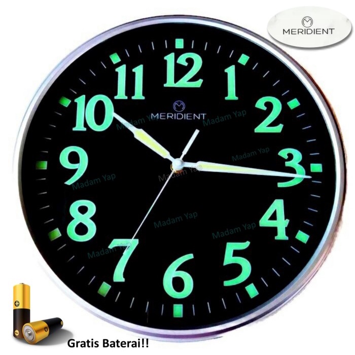 Jam Dinding Minimalis Bulat Glow In The Dark Meridient GTD4 Black