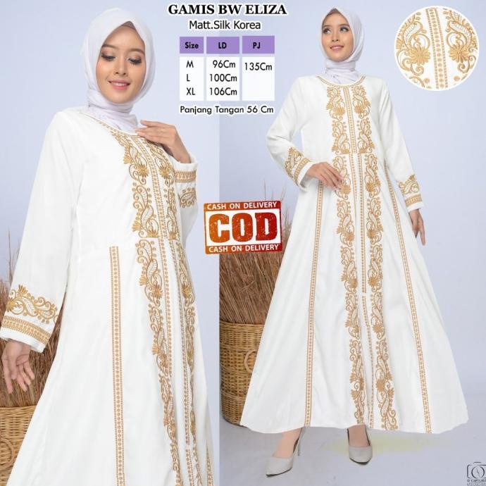 Baru Gamis Wanita Remaja Dewasa Modern Warna Putih Bordir Emas Gamis T