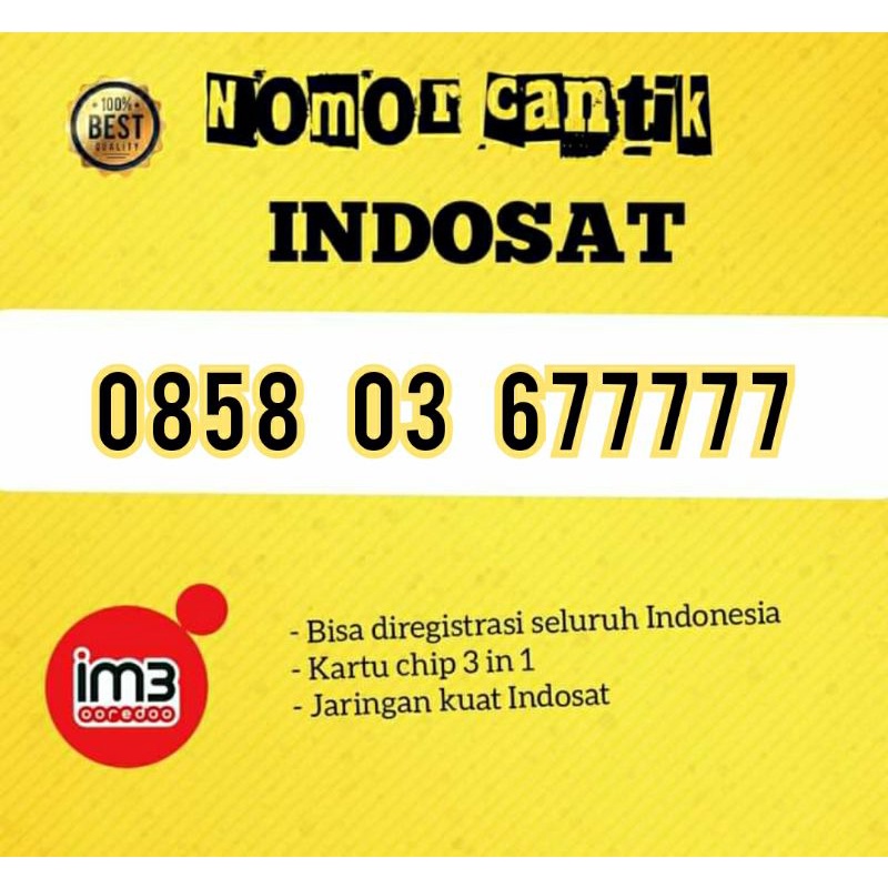 nomor cantik kertu perdana indosat m3 panca 77777 angka rapi 0858 03 677777