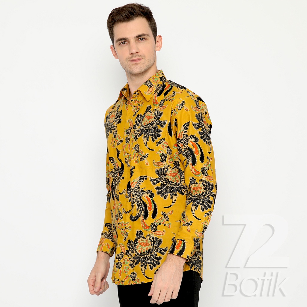 BAJU BATIK PRIA Kemeja Lengan Panjang Slimfit Slim Fit Premium Warna Kuning Hitam Orange 728986 Cap 72 - Baju Kemeja Atasan Pakaian Setelan Batik Pria Cowok Laki Laki Remaja Keluarga Kantor Lengan Panjang Modern Slimfit Slim Fit Premium Kekinian