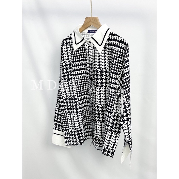 MDLV ~ 2140 Jericha Hidden Button Shirt Houndstooth Kemeja Twiscone Korea Fashion import