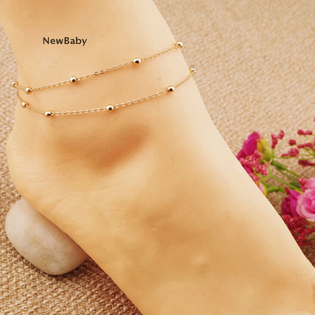 Newbaby Gelang Kaki Rantai Ganda Warna Emas Untuk Wanita