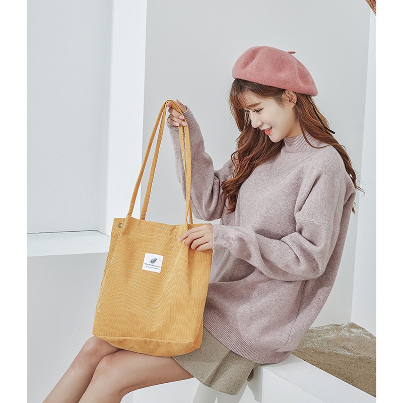 TAS TOTE BAG TOTEBAG SELEMPANG JINJING BAHU WANITA CEWEK KPOP IMPORT KOREA FASHION CORDUROY GF347