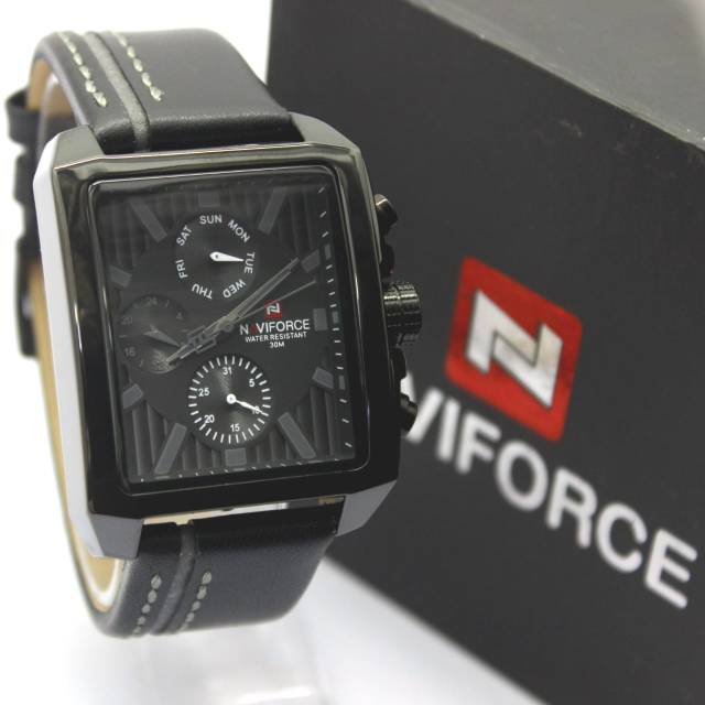 Jam Tangan Pria Naviforce Original Tali Kulit Chrono Aktif