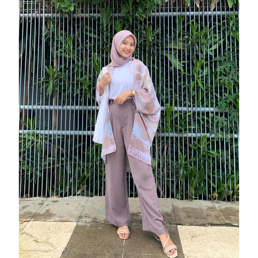 Loose Pants Trousers Wanita - Celana Kulot Anti Kusut -  Celana Kantor Formal Kerja  - Kulot Polyester - Kulot Bahan Jatuh Flowy