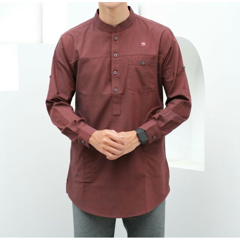 BAJU MUSLIM PRIA LENGAN PANJANG KEMKO PAKISTAN BAHAN OXFORD BERKUALITAS WARNA BIRU MAROON MILO DENIM-5