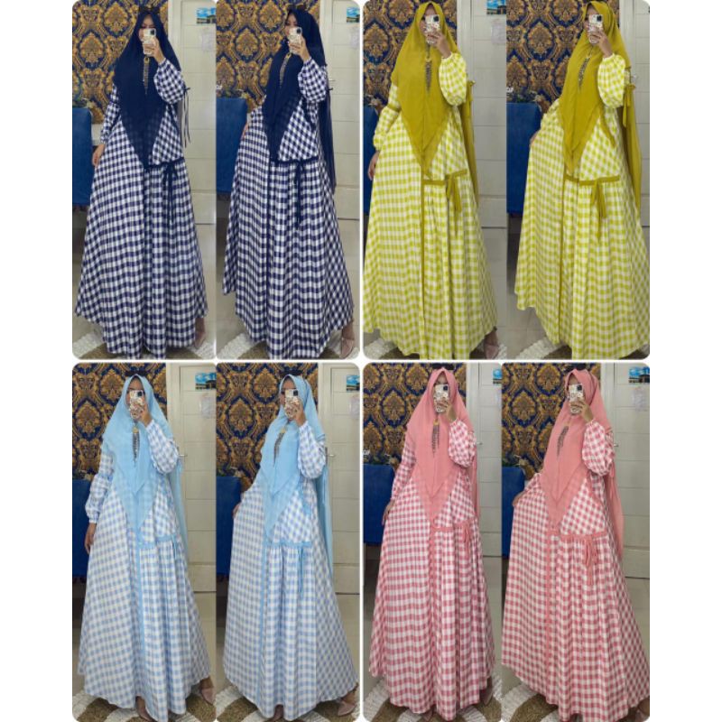 Gamis Set Syari Tartan List Pita By NPH