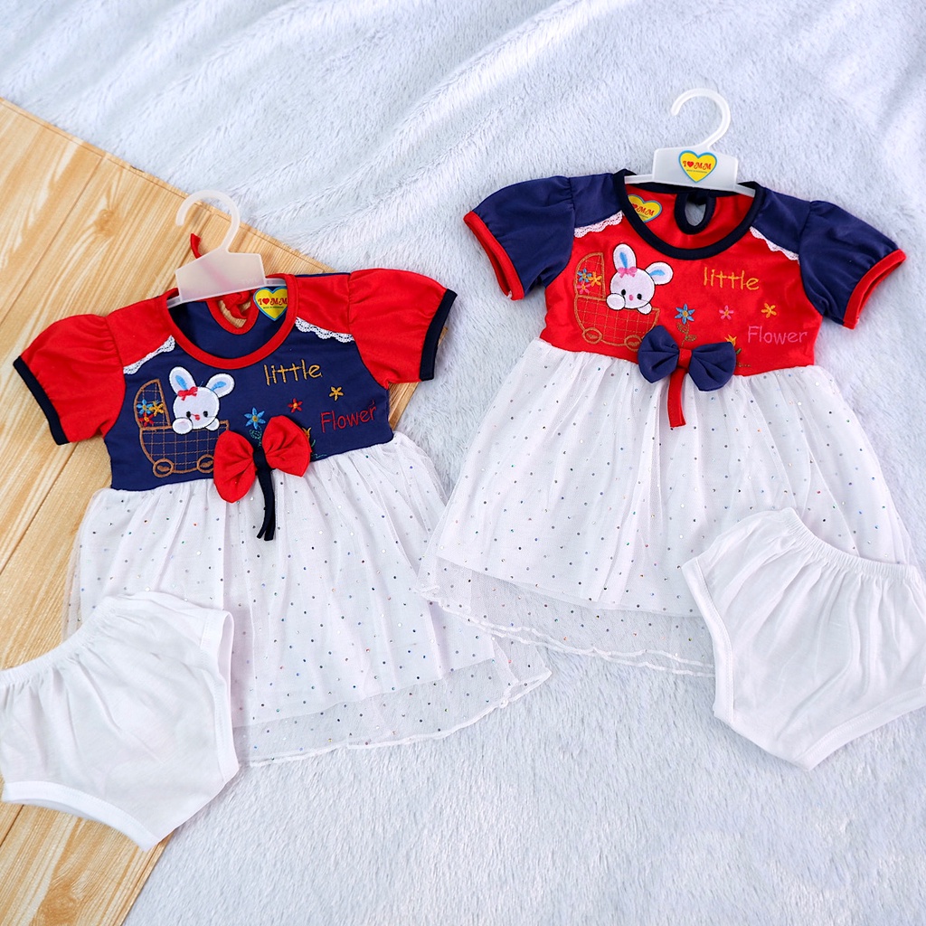 Stelan 6-12 Bulan Dress Tile & Celana Dalam Anak Bayi Perempuan. Setelan Pakaian Baju Baby Cewek 1 Tahun-4