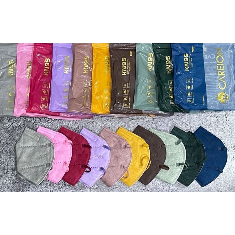 Masker Kn95 careion isi 10 warna cowok cewek navy shrimp mint pink lilac kuning maroon tali senada