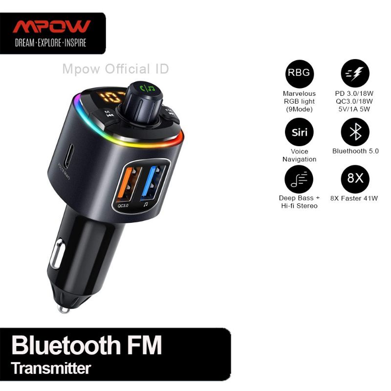 VTIN (Upgraded Version) FM Transmitter Bluetooth for Car, 41W PD&QC3.0 Bluetooth Car Adapter/ Car Ki