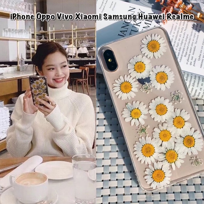 Full Daisy Dried Flower Case Iphone Oppo Vivo Xiaomi Samsung Huawei Realme  A16 A15 A12 A22 A52 A72 A32 Redmi Note 3 4 5 6 7 8 9 10 Pro A10 A20 A30 A30s A50 A50s A70 A80 A9 A5 2020 V20 V21 Y30 Y20 Y20s Y50 S1 V11 X30 X50 Y1s Y20s