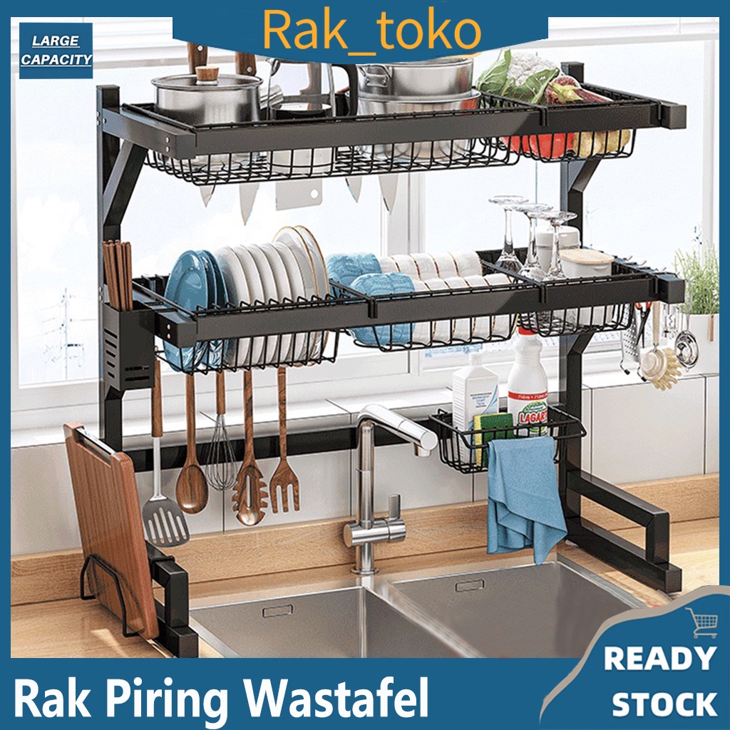 Rak wastafel cuci piring stainless Rak dapur rak bumbu1/2 rak 65/85/125 Peralatan Dapur Kokoh Kuat 2 UKURAN