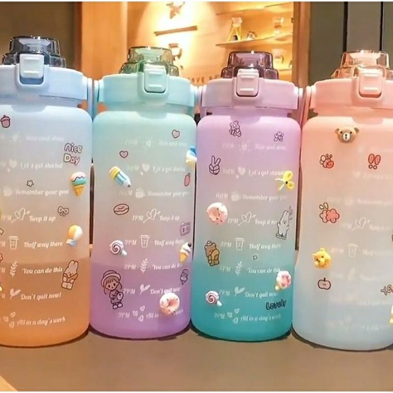 BOTOL MINUM PELANGI 2 (Botol Motivasi Warna Gradasi)/BOTOL 2L/BOTOL STIKER/BOTOL KEKINIAN